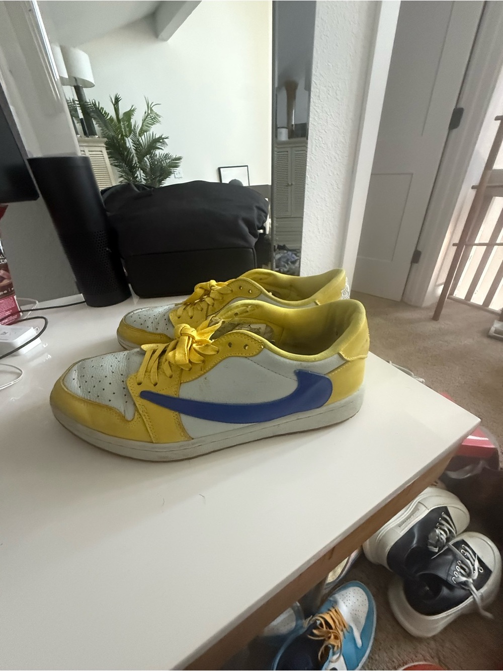 Nike Travis Scott Yellow, White & Blue Low-Top Sneakers